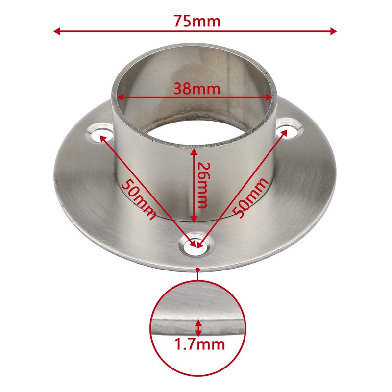 Pxyelec Stainless Steel Closet Rod Flange Holder for Diameter 1.5 inch (38mm) Steel Pipe, Pack of 2 - Image 4